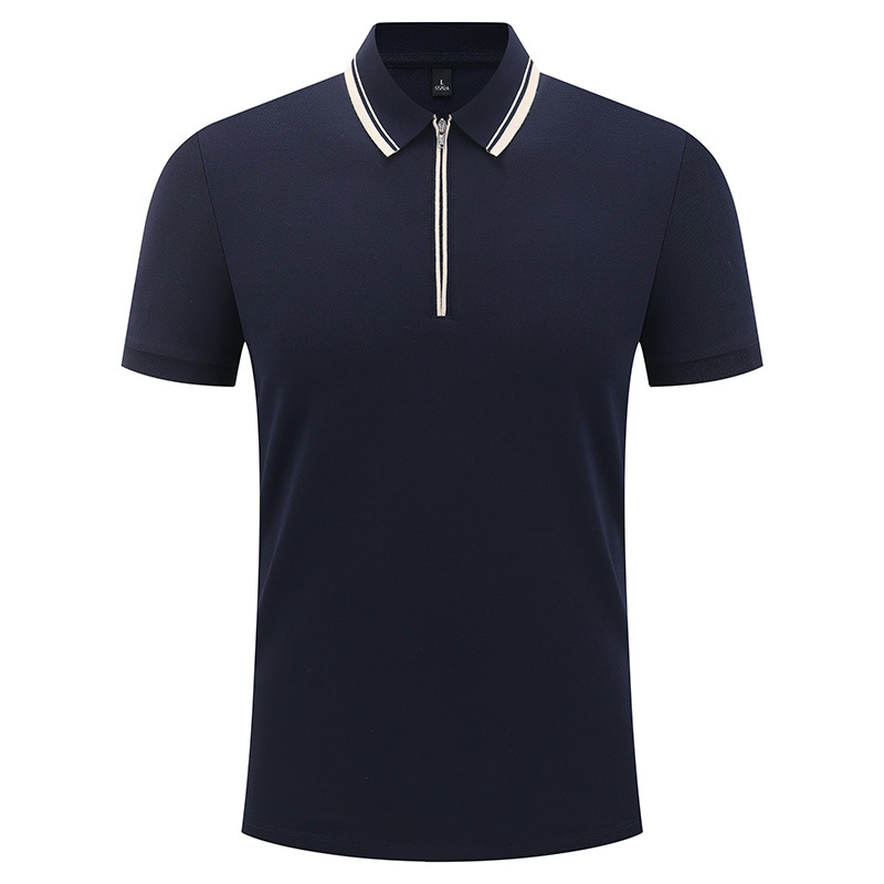 Camiseta de negocios para hombre con cuello de cinta de gama alta, polo de hombre de manga corta con cremallera, logotipo personalizado de alta gama