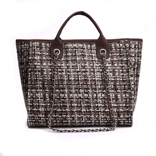Cross-border  new Korean style women's bag fashion plaid contrasting color chain bucket bag single shoulder portable diagonal large bag trendy