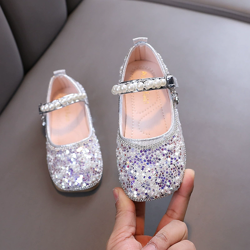 2025 Spring and Autumn New Lady Baby Girl Girl Princess Diamond Single Shoes Leather Shoes Dance Performance Shoes