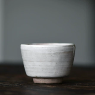 粉引功夫茶杯 粗陶茶具套装大号品茗杯子刻字 禅意手作陶瓷马蹄杯