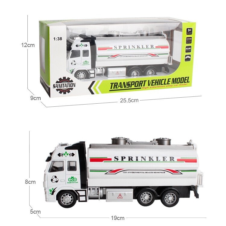 1:38 Pull Back Half Alloy Sprinkler Truck Model Children's Toy Engineering Series Toy Factory Engineering Vehicle Truck