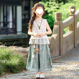 女童套装夏装夏季2025新款宝宝洋气西米亚女孩背心民族两件套