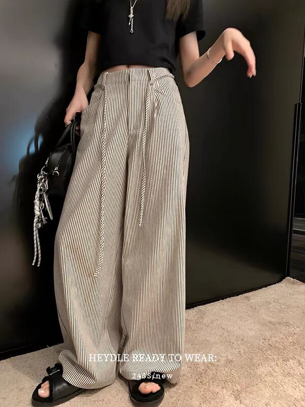 Shire Line Spectrum * Black and White Striped Wide Leg Pants Women's Spring and Summer Lazy Relaxation Straight Leg Pants Casual Pants Shire Line Spectrum * Black and White Striped Wide Leg Pants Women's Spring and Summer Lazy Relaxation Straight Leg Pants Casual Pants