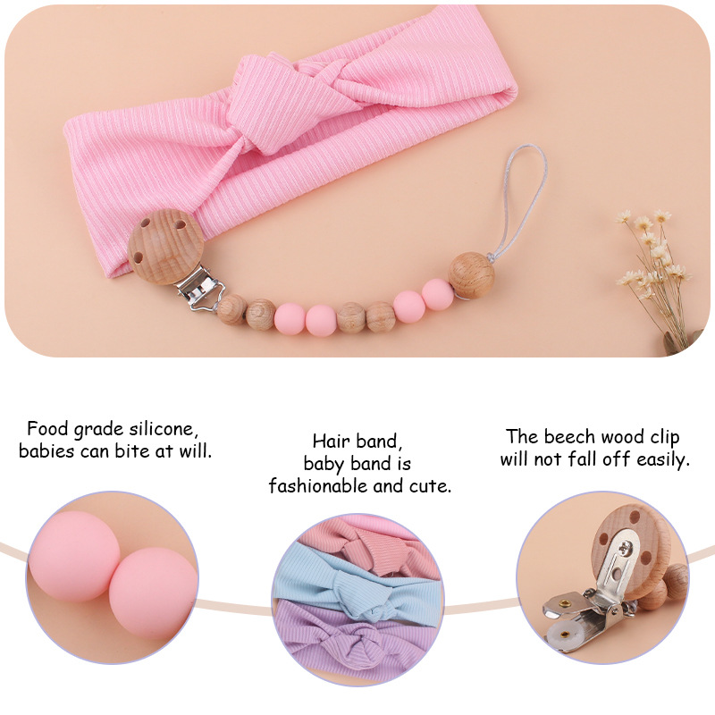 Bebé suministros bebé lindo pelo banda calmante bebé cuentas de silicona mordedor pezón cadena anti-caída traje de cadena Nuevo