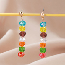 跨境欧美环保新款彩色玻璃珠长款流苏耳环女时尚百搭气质耳饰批发