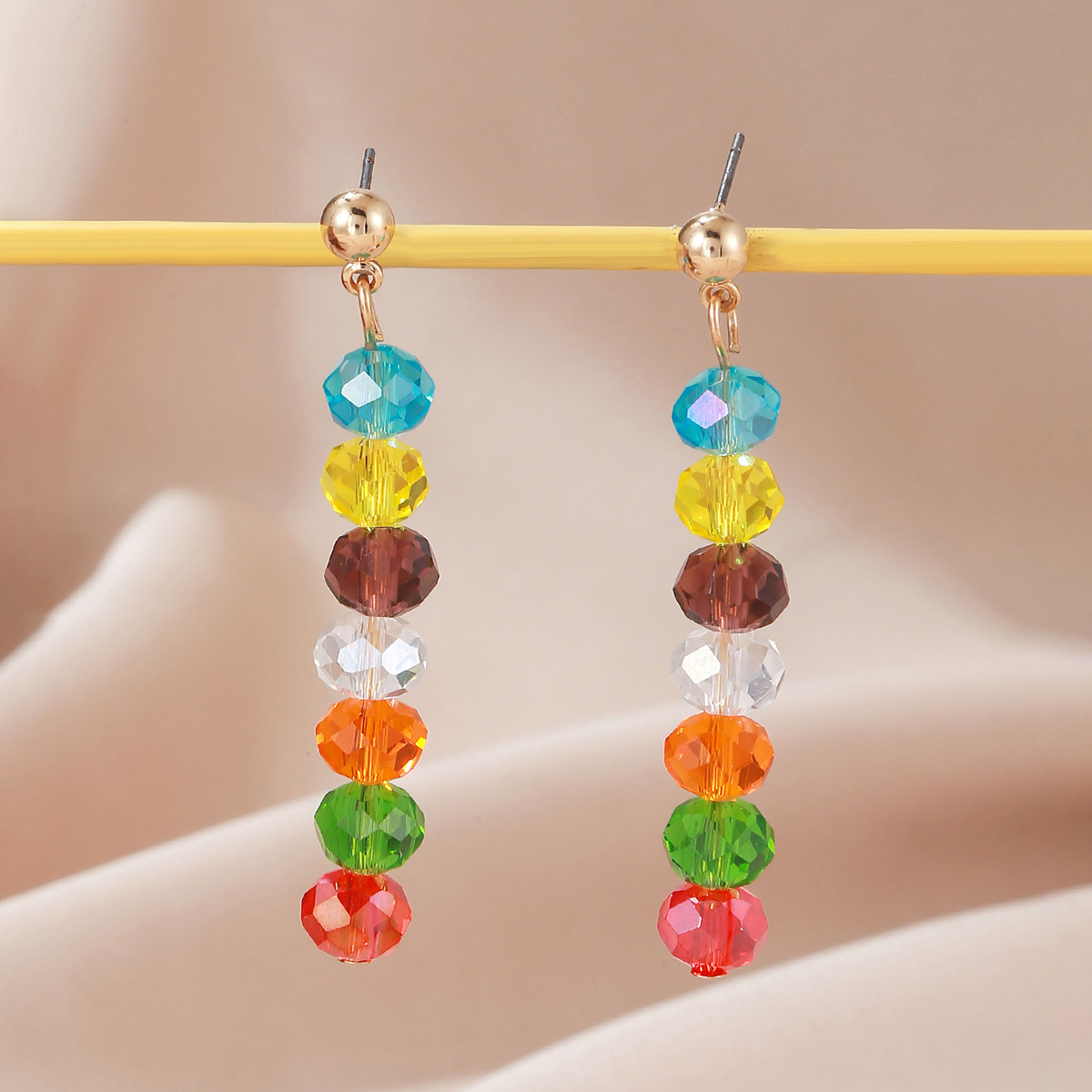 跨境欧美环保新款彩色玻璃珠长款流苏耳环女时尚百搭气质耳饰批发