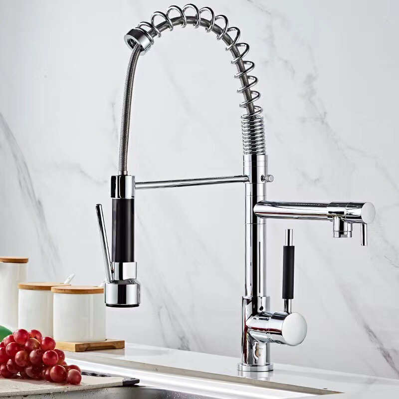 Kitchen Spring Dual-Purpose Faucet Pull-Out Multi-Functional Rotatable Dual Water Outlet Hot and Cold Sink Booster Sink