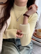 安婷露羊绒多巴胺自发热一体水貂绒加绒毛衣半高领内搭打底衫女