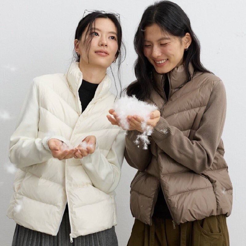 New winter collection: women's short, knitted, and quilted down jacket with a simple, solid-color design New winter collection: women's short, knitted, and quilted down jacket with a simple, solid-color design