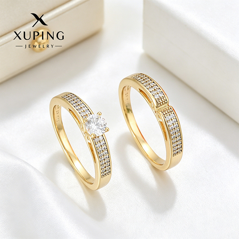 Xuping estilo simple personalidad pareja anillo de copre chapado 14k color lujoso ligero anillo de boda temperamento al por mayor