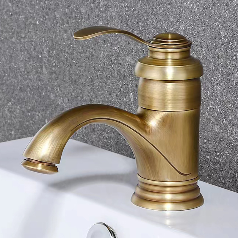 Bathroom all copper teapot hot and cold faucet wash basin golden vintage faucet antique basin faucet counter basin