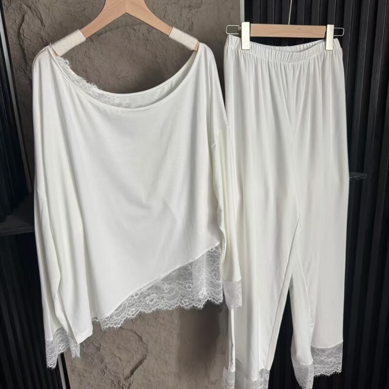 2025 Spring Pajamas New Pure White Lace Cotton Good Fabric Long Sleeve suit Home Clothes Women's No Return 2025 Spring Pajamas New Pure White Lace Cotton Good Fabric Long Sleeve suit Home Clothes Women's No Return