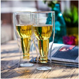 啤酒杯双层水杯高硼硅玻璃杯透明果汁杯奶茶杯子创意酒水杯具批发