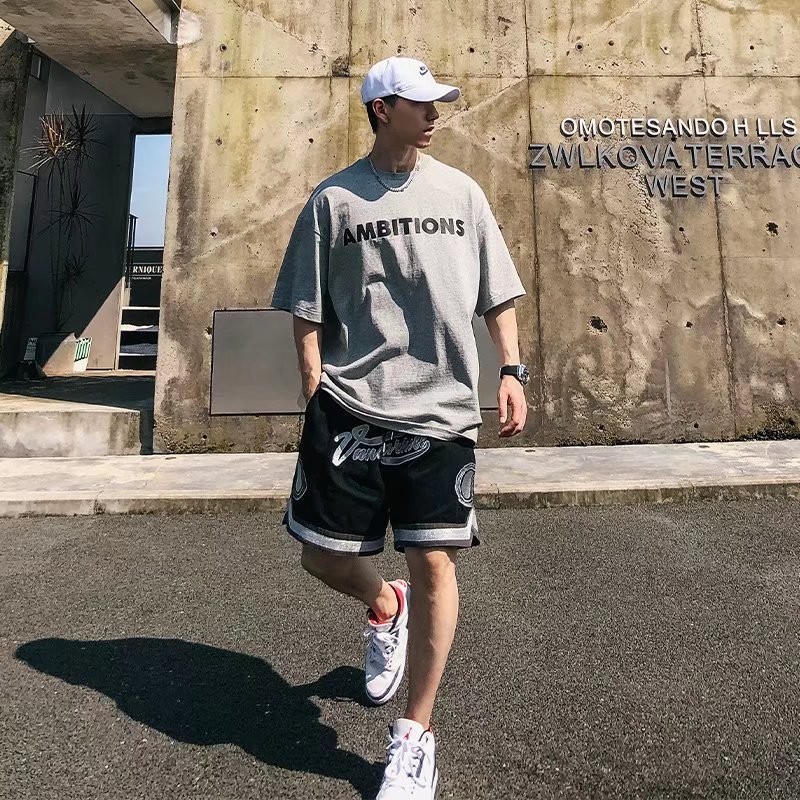 Pantalones cortos casuales de verano para hombres, marca de moda ins, color sólido, contraste simple, moda, tubo recto suelto, pantalones deportivos de cinco puntos