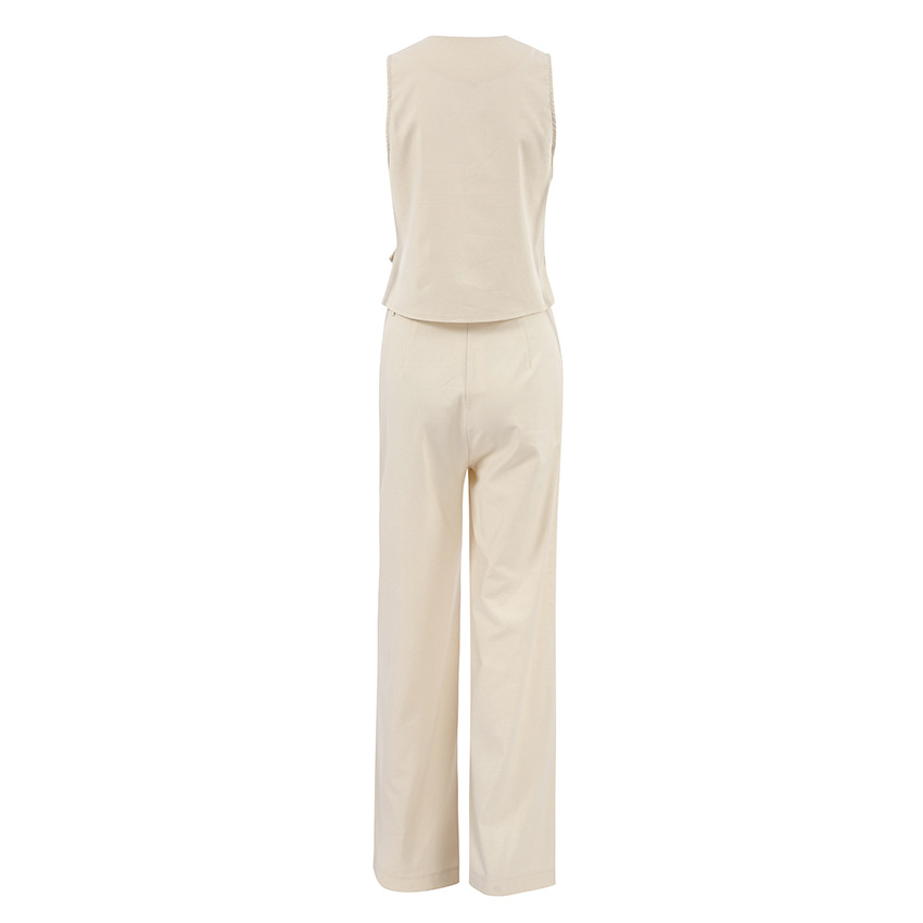 Women's Clothing commuting apricot cotton and linen vest vest wide leg pants two piece suit female 2024 summer deconstruction design suit_voghion.com