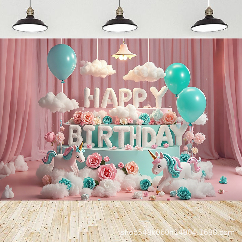 Fondo de cumpleaños para niños de unicornio transfronterizo fiesta de la pancarta de comercio exterior de Amazon fotografía de la tela de fondo accesorios de la foto