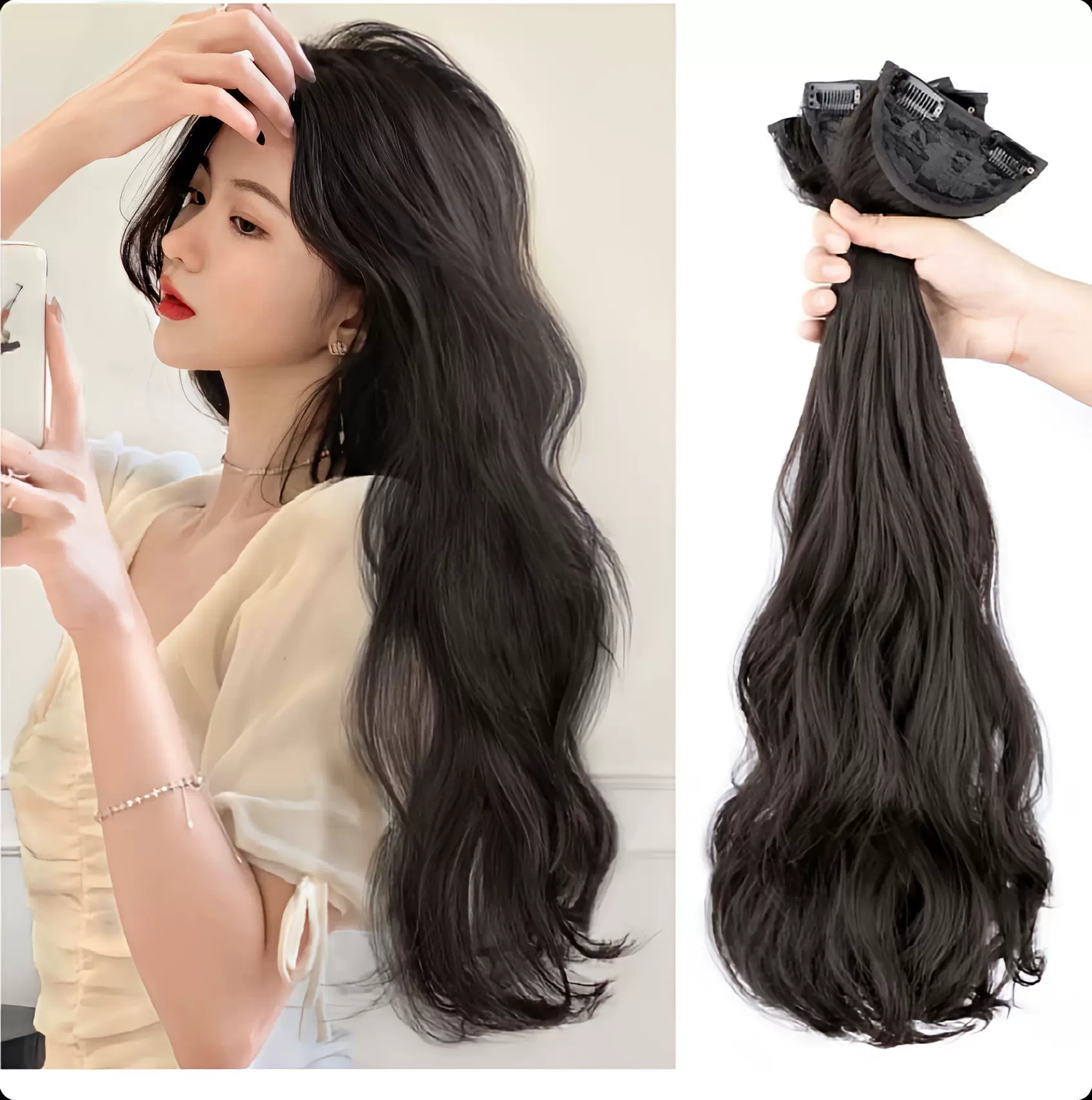 假发片女长发假发增发量蓬松大波浪卷发发片三片式假发一片式薄