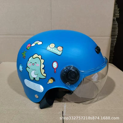 ear protection half helmet battery car | Motosiklet kaskı (dəbilqə) - blue-green-dinosaur-transparent-mirror-3c-certified-1-6-years-old-j02