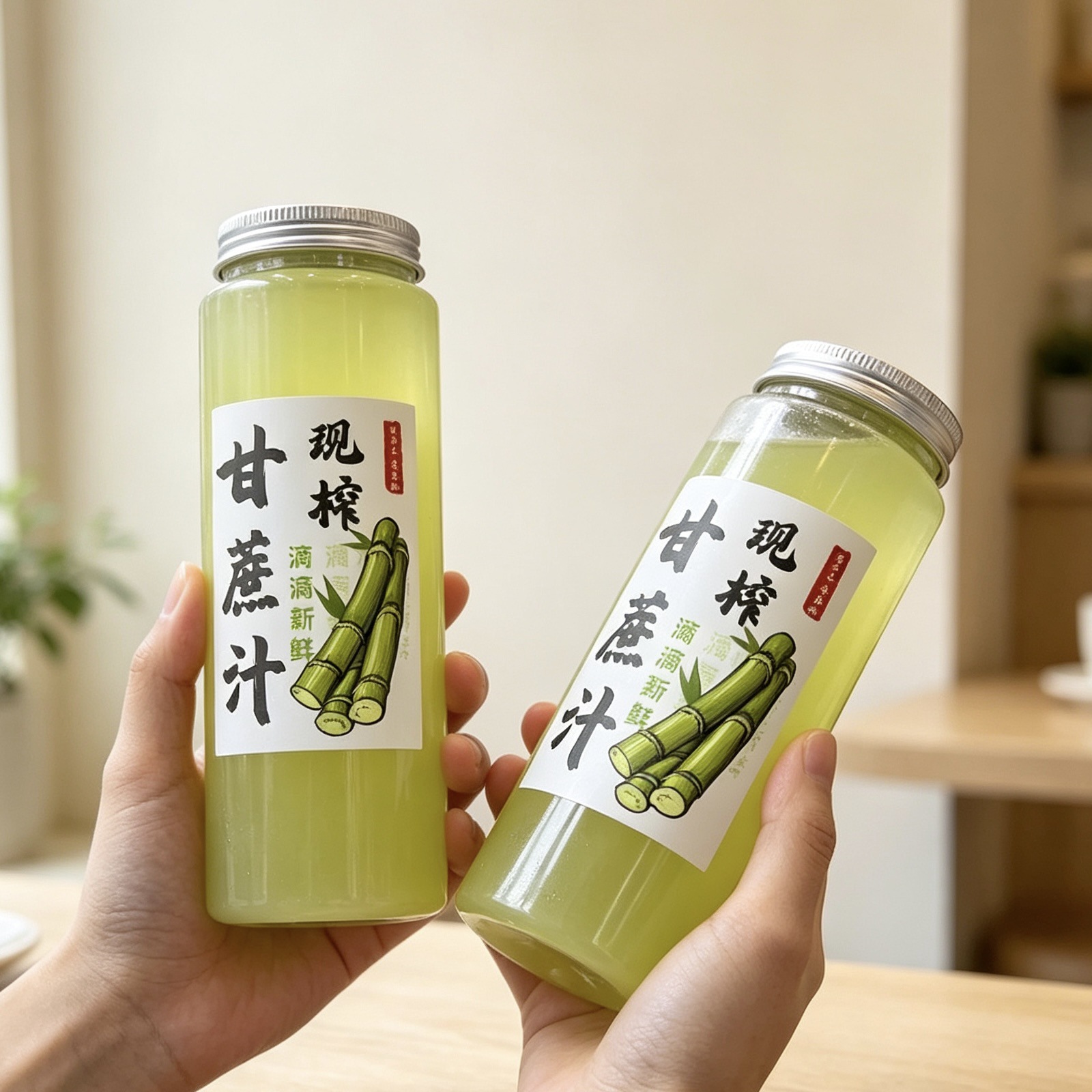 鲜榨甘蔗汁透明塑料瓶空瓶pet奶茶杯石榴汁玉米汁打包杯摆摊商用
