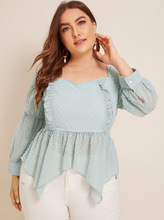 Plus size lace neck short sleeve tee NSCX48191