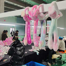 兔耳朵耳罩会动会叫冬季保暖可爱毛绒保暖耳套外贸抖音护耳扎染款