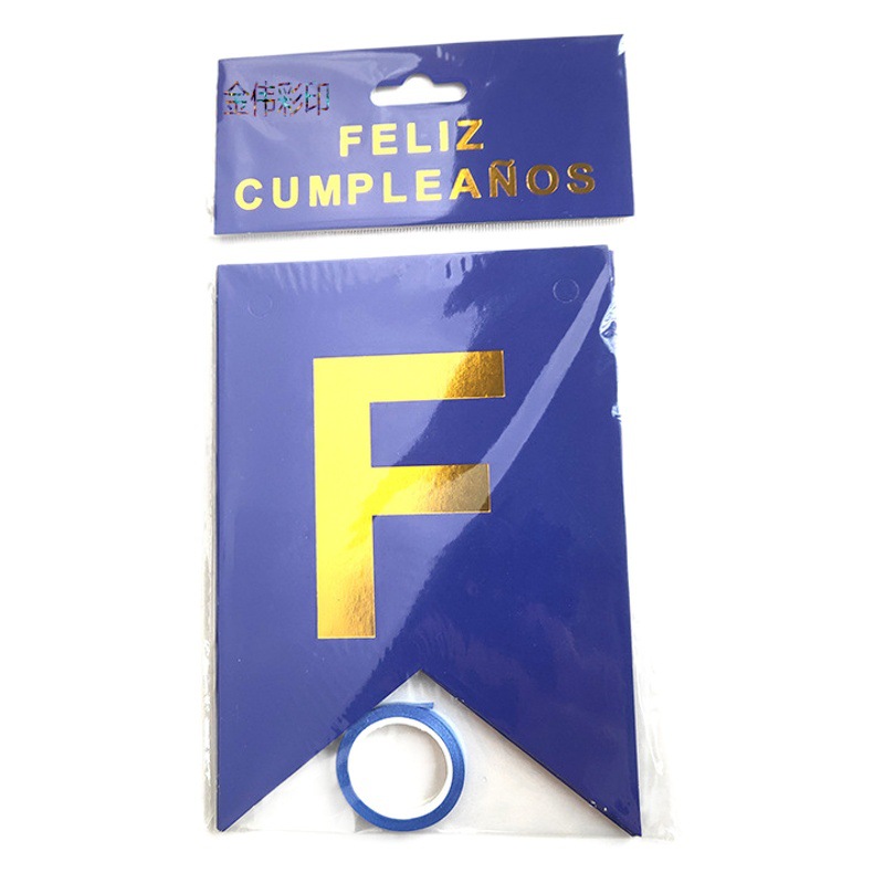 Bandera española Feliz cumpleaños tire bandera carta de oro Bandera de cola de pescado bandera colgante tire decoración de fiesta de flores