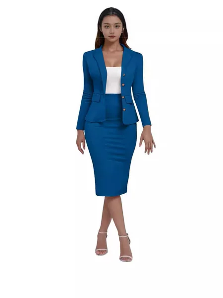 Women's Spring and Summer Solid Color Long Sleeve Lapel Dress suit