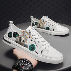 牛皮春夏新款四季懶人鞋休閒真皮鞋套腳男性軟皮青年印花潮鞋個性