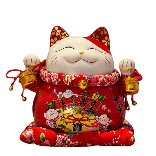 Lucky Cat Ornament Opening Gift Ceramic Lucky Cat Piggy Bank Large and Small Shop Front Entrance Home