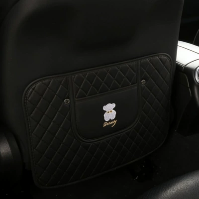 Camellia Car Anti-Kick Pad, Small Chair back anti-kick pad - quilted-short-anti-kick-pad-black-bear