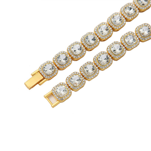 Cross-border hip-hop personalized rock candy diamond necklace for men and women, alloy diamond-encrusted Cuban chain necklace, Italian beautiful line choker