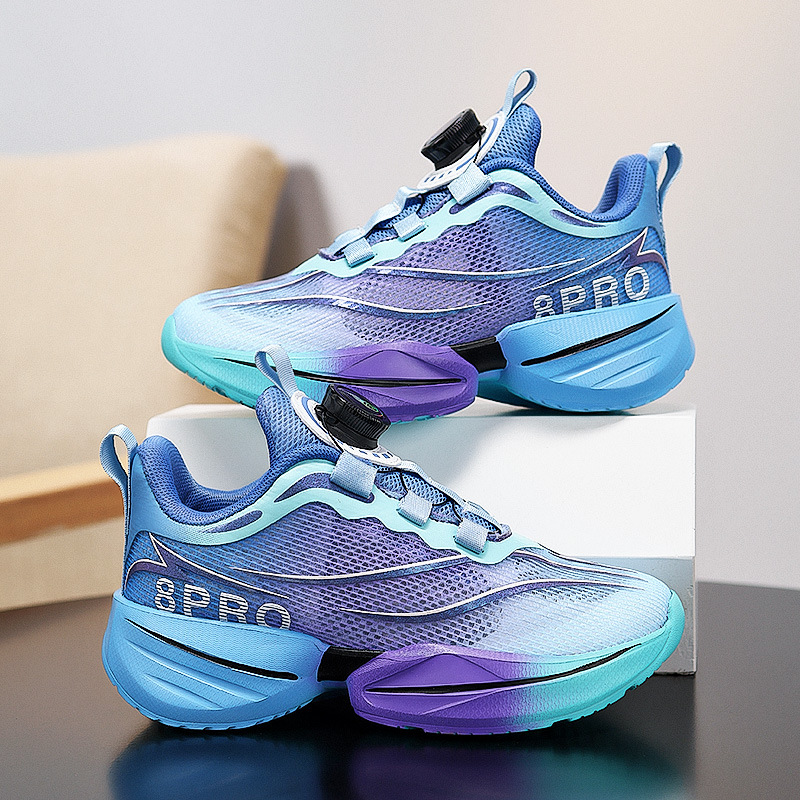 Zapatos para niños, niños, nuevos zapatos de red deportiva para niños de verano 2025, botones giratorios, suela suave, zapatos para correr para estudiantes universitarios