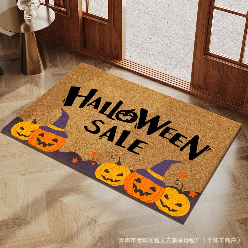 Cross-Border New Halloween Holiday Custom Floor Mats, Imitation Coconut Palm Mats, Stain-Resistant Anti-Slip Mats, Front Door Mats, Can Be Cut to Size