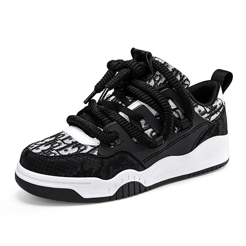 Giày sneaker unisex cổ thấp đế dày phối màu, thân lưới thoáng khí, form rộng dễ mang — Trắng, đen