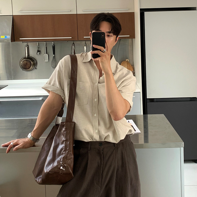 Thin Cotton and Linen Short-Sleeved Shirt for Men, Summer Korean Style, High-End Simple Shirt, Ins Lazy Style Top, Versatile