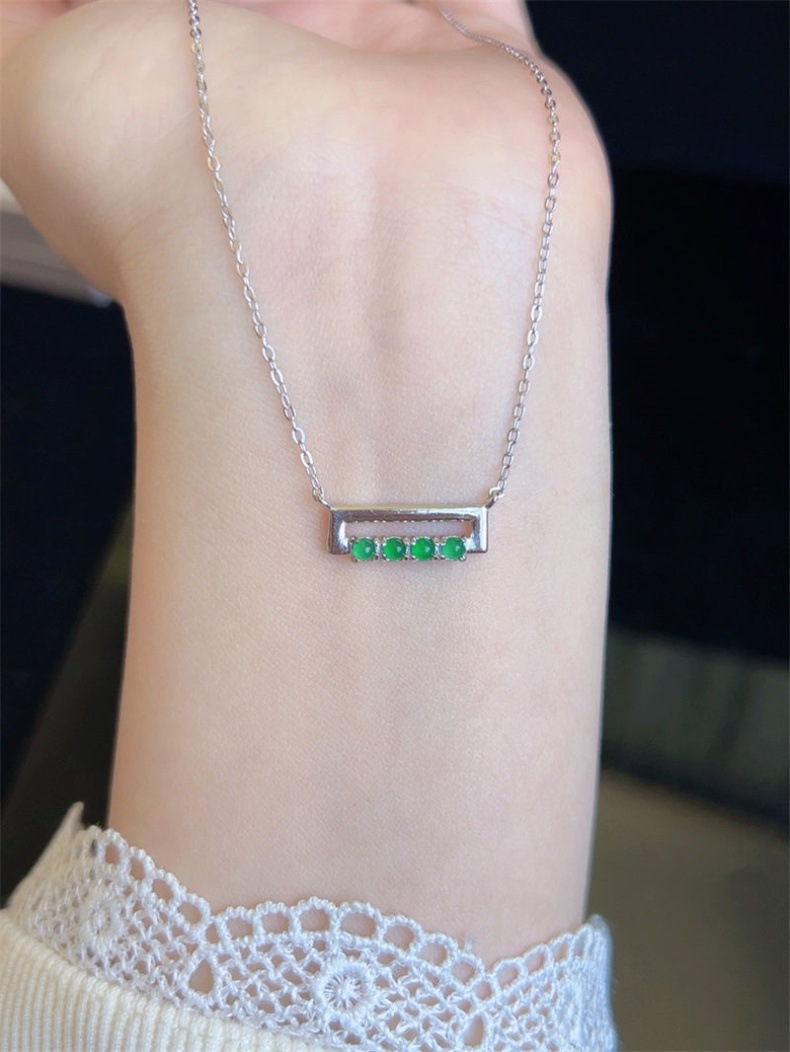 Vòng cổ ngọc bích tự nhiên bạc 925 mạ vàng mặt hồ lô phong thủy chi tiết 9