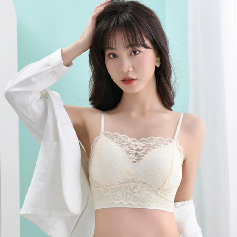 Silk lace summer thin bra top, chest strap, breast pads, underwear, “Frozen”, beautiful back, lifting effect