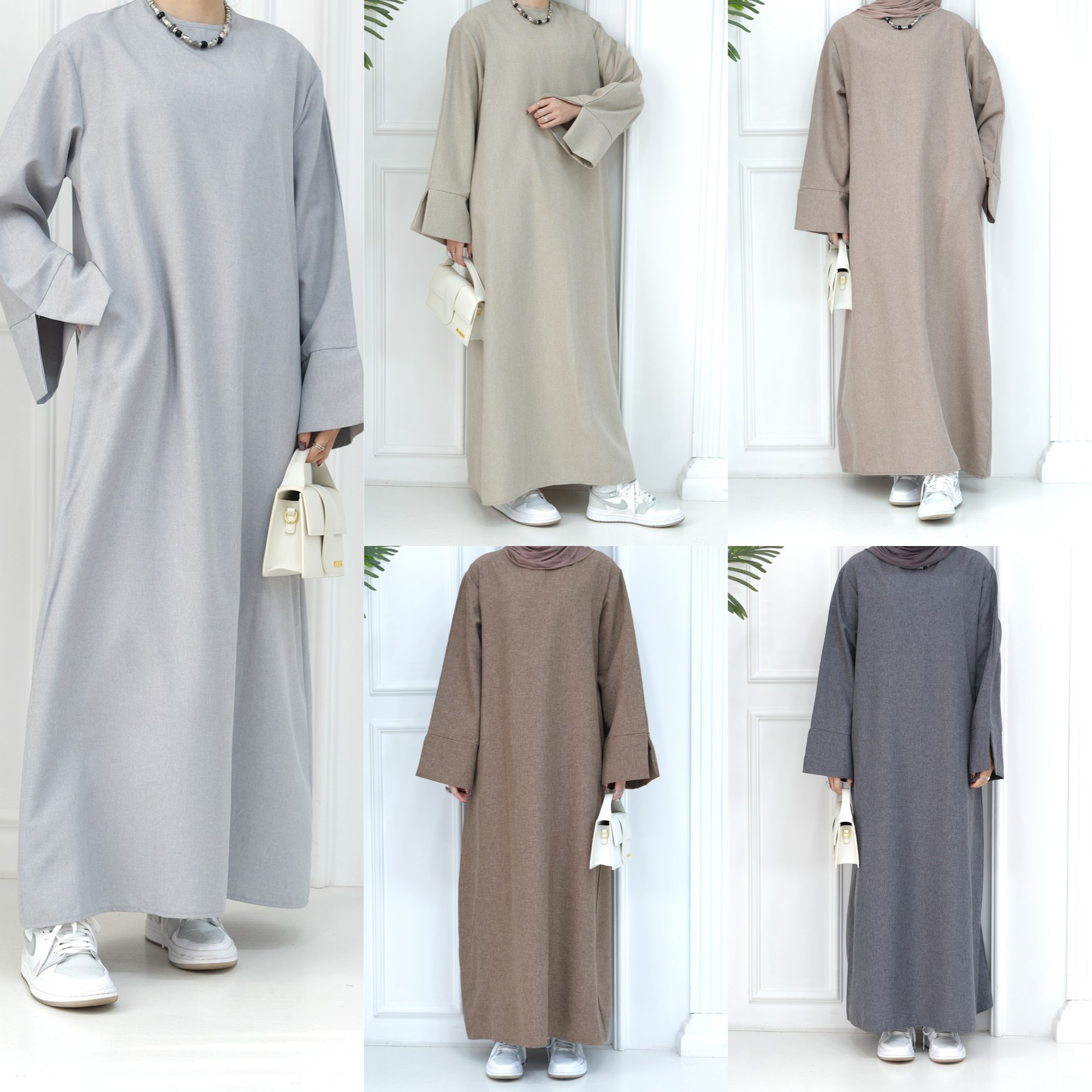 Loriya2024 Dubai Middle East Turkey Solid Color Casual Loose Plus Size Elegant Dress Robe_ecoleips.com