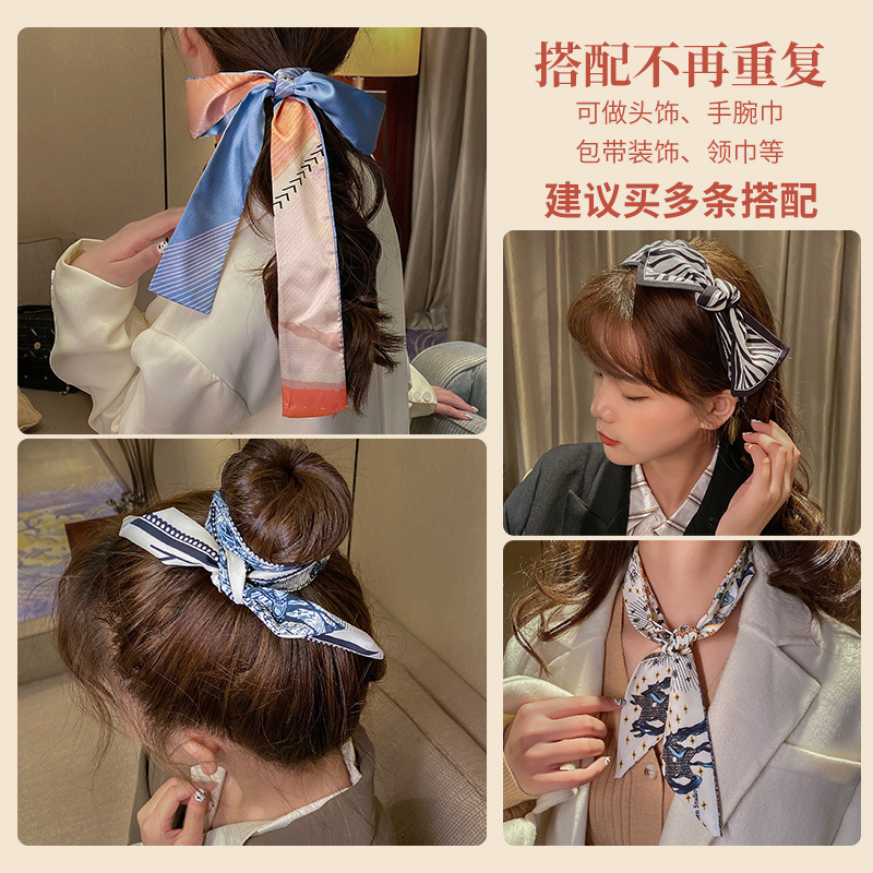 智贝主图_2秋冬新款韩国头饰法式复古丝巾飘带女百搭发饰丝带