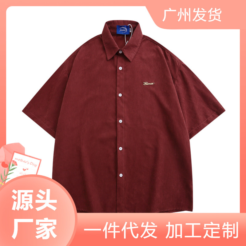 A generation of velvet simple street design short sleeve shirt men's summer retro loose casual Joker shirt