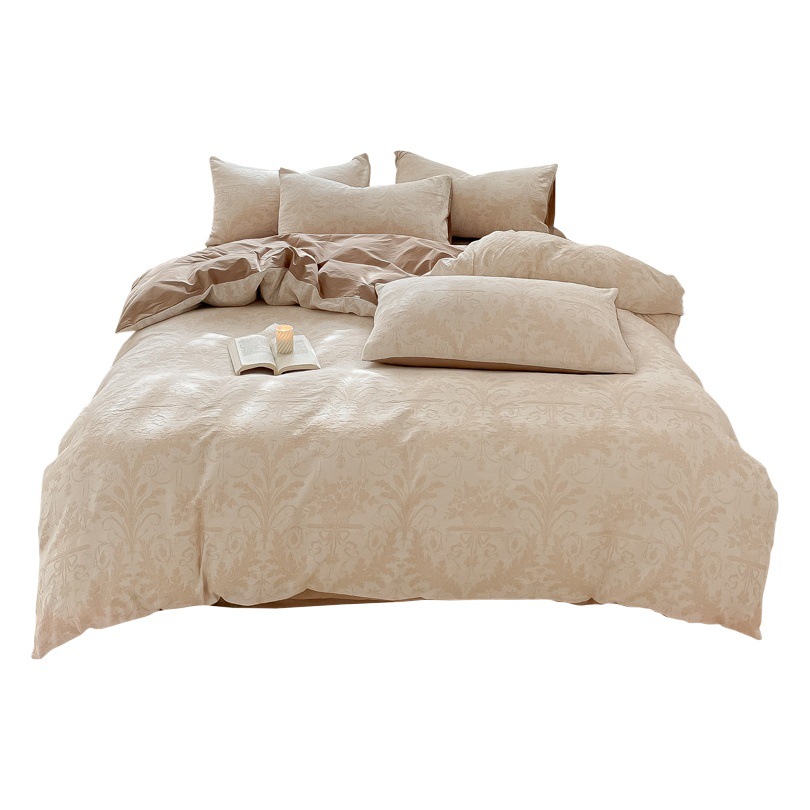 Clase ligera de lujo A algodón lavado de algodón de cuatro piezas de tres capas de hilo jacquard edredón cubierta sábana de algodón de fibra larga cama de algodón de cuatro piezas