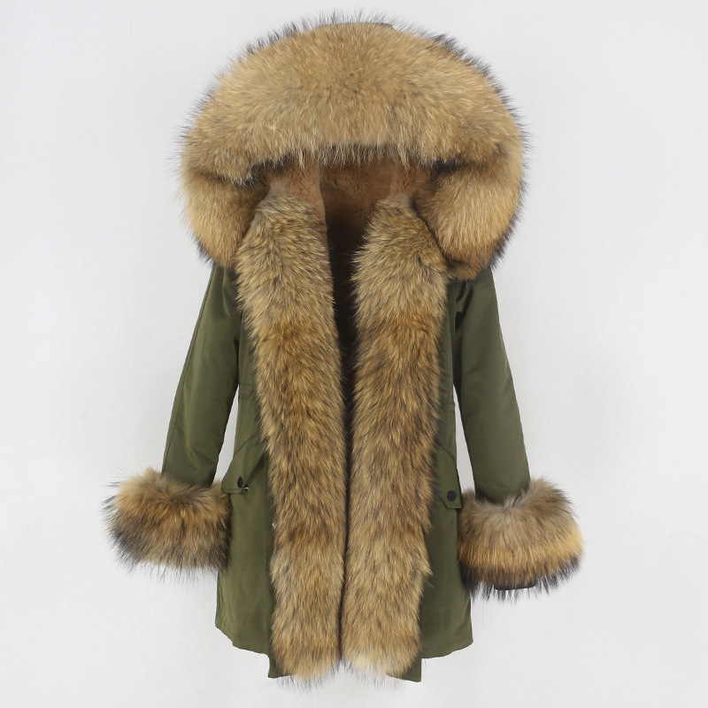 Damenbekleidung Winterparka für Damen mit abnehmbarem Fuchspelzkragenfutter Modischer warmer Damenmantel mittlerer Länge_voghion.com