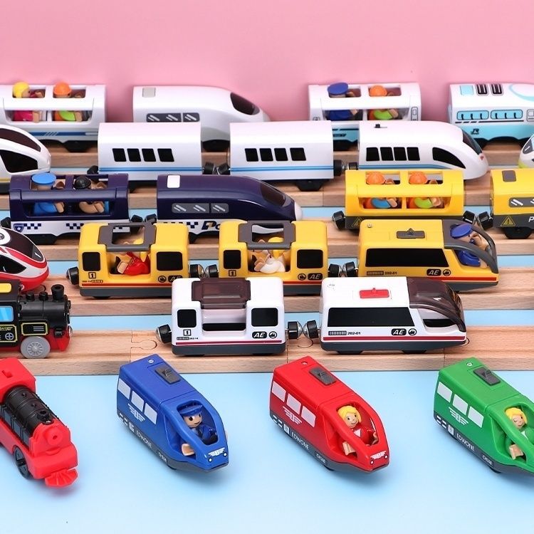Electric Toy Train with Magnetic Locomotive That Can Be Connected to Wooden Tracks, Children's Toy Car Direct Sale