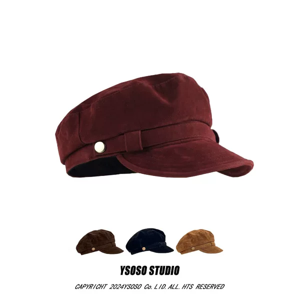 Maillard Brown Suede Beret Women's Autumn and Winter Vintage All-match Face Showboy Hat Big Head Wai Hat