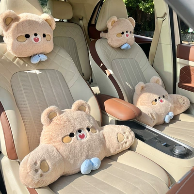 Car Headrest and Neck Pillow, Headrest - cream-bear-headrest-and-waistrest-four-piece-set-no-specifications