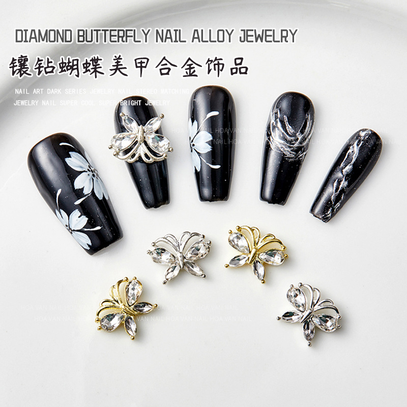 New crystal butterfly net red explosions alloy diamond three-dimensional Japanese luxury nail decoration factory wholesale