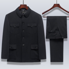 中老年中山装套装春秋军便装两件套爷爷中山服翻领老人男士外套