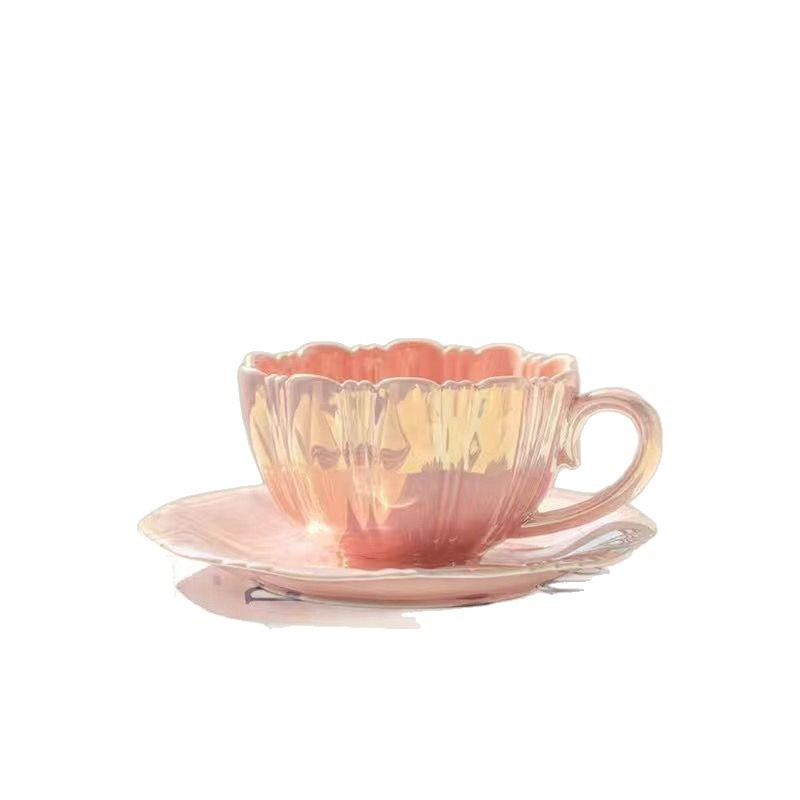 インスタイルファンタジーフラワーセラミックマグ高価値花びらコーヒーカップとソーサーセットオフィスカップルウォーターカップ|undefined