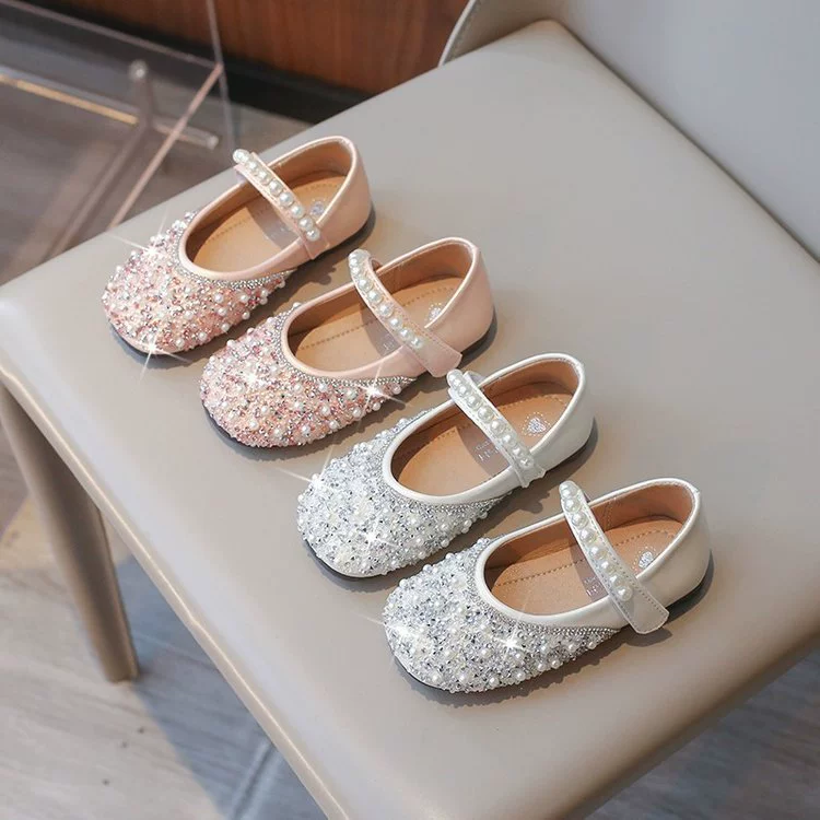 2024 весна и осень Новая обувь для девочек Детская кожаная обувь принцессы Туфли со стразами для девочек, детская танцевальная обувь среднего и большого размера в западном стиле