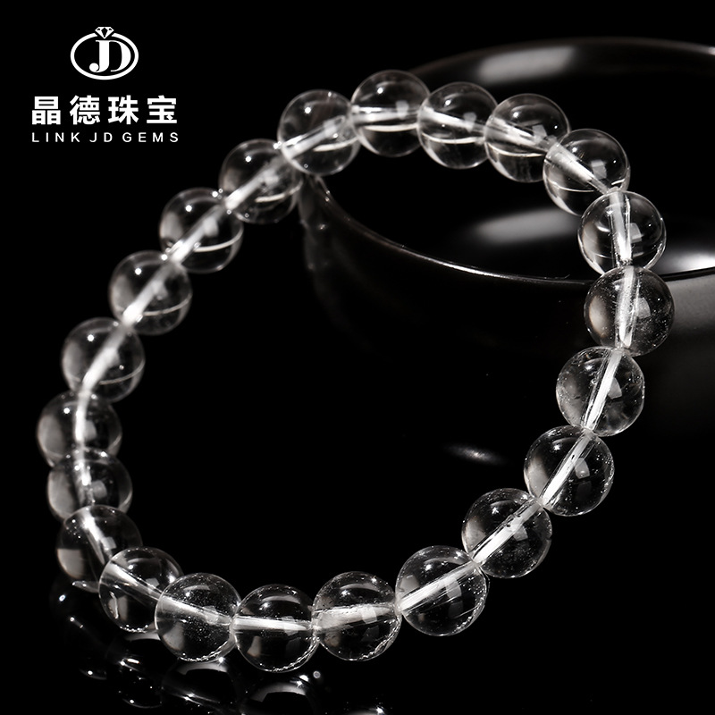 jingde jewelry 8a natural white crystal bracelet transparent crystal round beads single circle bracelet jewelry for girls wholesale